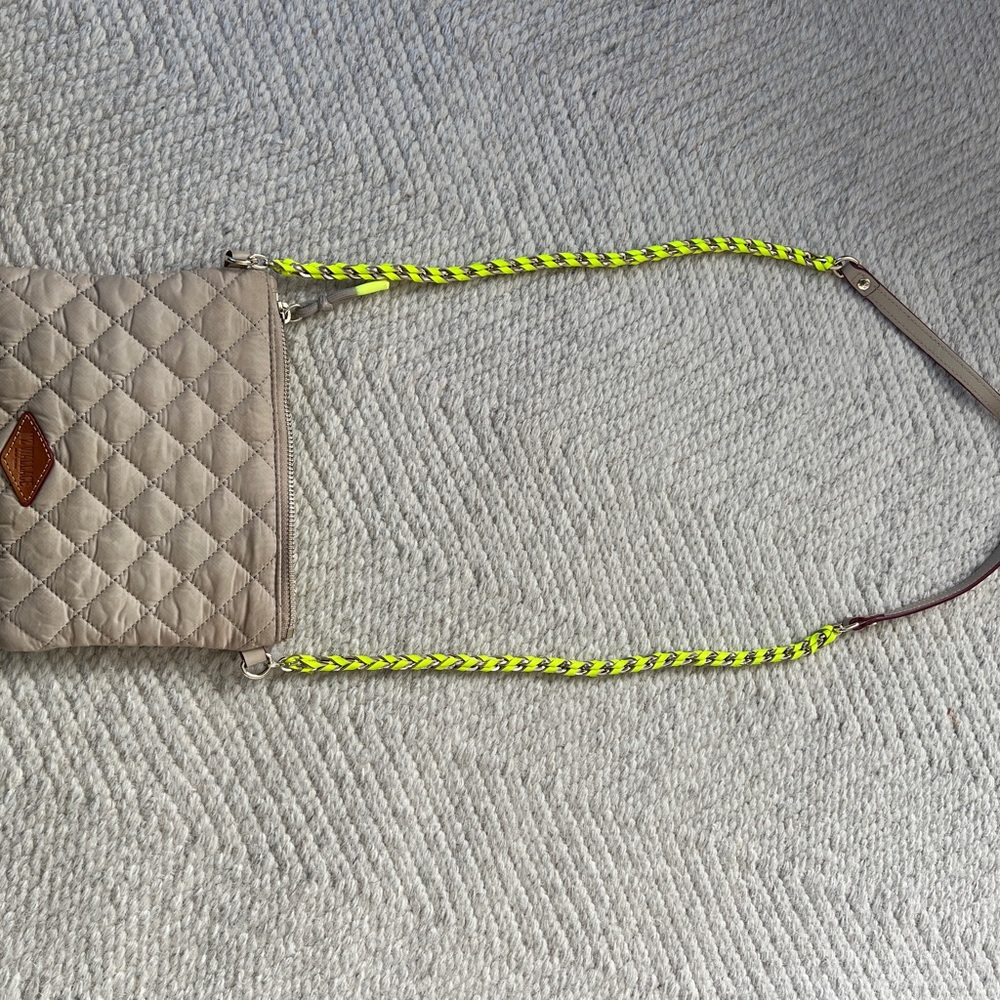 MZ Wallace Tan Quilted Crossbody Bag with Neon Strap - Picture 6 of 8